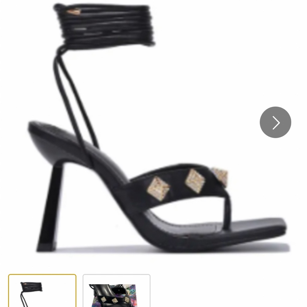 Cape Robbin Black Studded Lace-Up Square-Toe Sandals